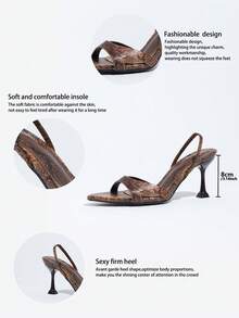 Women's Pointed Open-Toe Goblet Heel Sandals, Brown With Delicate Embossed Print Single Strap Design, Fashion Autumn Footwear For Evening Events - Brown - View 7