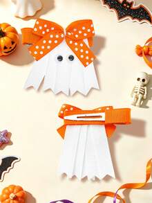 2pcs Halloween Ghost Animal Bow Hair Clips For Girls Fashionable Gift Children Girls Hair Bows With Clips For Halloween Gift Festivals Party School - Ghost Style B - View 4