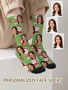 1 Pair Customized Face Pattern Socks, Personalized Photo Socks, Custom Printed Socks, Funny Face Socks, Custom Pattern Socks, Print Any Face Pattern On Socks, Anniversary Gift, Valentine's Day Gift, Unique Birthday Gift, Customized Collectible Gift - Multicolor - View 3