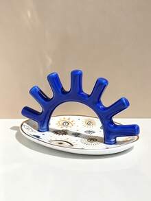 1pc Ceramic Jewelry Tray With Ring Holder, Oval Decorative Ring Display Stand, Jewelry Tray, Evil Eye Design With Blue And Gold Accents, Jewelry Tray, Suitable For Gift Decoration (Non-Food Contact) - Multicolor - View 10
