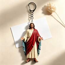 Religious Jesus Figure Keychain, Vintage Resin 3D Pendant, Bag Charm, Car Key Accessory, Faith Small Gift - A - View 3