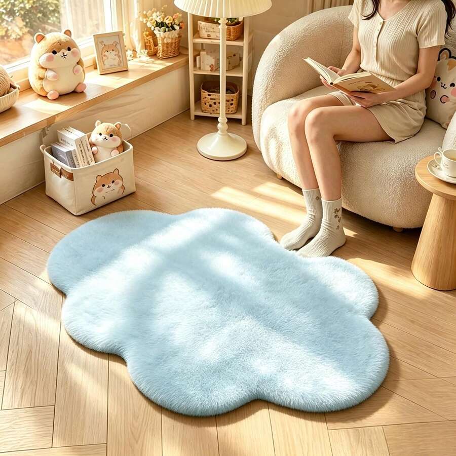 1 tấm thảm lông thỏ giả hình lục giác đối xứng màu xanh da trời, chất liệu mềm mại thoải mái xốp mịn, cắt thủ công sai số 1-5cm, thảm trang trí phòng khách, phòng ngủ, lối vào, nhà bếp, phòng tắm, phòng chơi game, phòng học, tủ quần áo, thảm dày cho mùa thu/đông, thảm lông xù - A - Xem 1