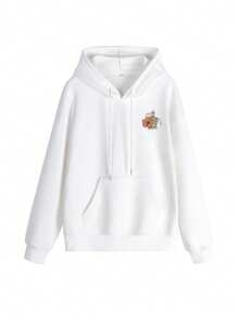 Women's Pullover Sweatshirt, Turtle & Floral Back Print, Loose Drop Shoulder Casual Sports Sweatshirt - White - View 3