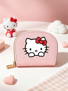 SANRIO Dompet Kartu Kredit Lipat Motif Hello Kitty, Dompet Mini Kulit PU Tekstur Leci dengan Banyak Slot Kartu & Dompet Koin Berresleting, Kantong Berresleting Portabel - MultiWarna - View 1