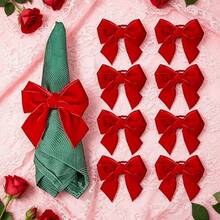 12PCS/8PCS/6PCS/2PCS Christmas Elegant Red Bow Napkin Rings - ABS Material, Suitable For Christmas, Valentine's Day, Weddings, Birthdays, Parties And Daily Dining - Table Decoration, Napkin Holder, Party Tableware Storage Rack - Durable And Easy To Clean, Fashionable Tableware, Home Decor Velvet Ribbon Bow Napkin Rings, Handmade. - Multicolor - View 15