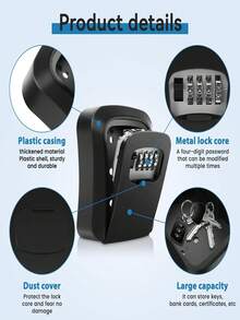 1 Black Portable Password Lockbox, Anti-Theft Storage Box, Small Safe For Valuables. Suitable For Storing Spare Keys During Renovations. - A - View 5