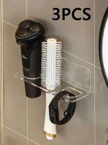 1/2/3/4pcs Acrylic Plastic Bathroom Comb Holder, Wall-Mounted No-Drill Vanity Storage Rack, Transparent Comb And Toiletries Organizer Box - Clear - View 6