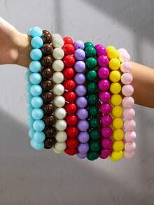 OABE 1pc Bohemian Style Dopamine Jelly Color Round Beaded Necklace, Suitable For Women's Daily Wear, Multiple Colors Available - 20 Beads - View 2
