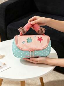 1PC/6PCSSweet Aesthetic Embroidered Cosmetic Bag, Handheld Travel Makeup Organizer, Large Capacity Zipper Toiletry Storage Pouch, Plaid Polka Dot Design, Cute Cartoon Pattern For Girls Daily Travel Cosmetics Accessories Storage - Multicolor - View 10