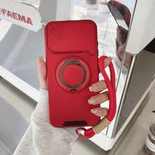 (Order And Follow Store To Get Lanyard) 360° Rotating Stand Anti-Drop Phone Case Compatible With Apple 11/12/13/14/15/16 Pro Max, S22/23/24+ U A04/A05/A14/A15/A24/A25/A34/A54 S Series, Pixel, Note 15/14 Series - Red + Braided Rope - View 2