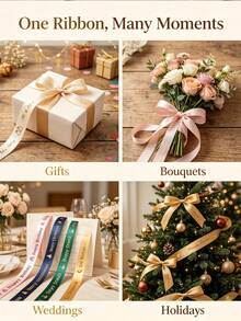 Personalized Gift Wrapping Ribbon, Custom Name Text Satin Ribbon, DIY Christmas Wedding Birthday Present Packaging Decoration Supplies - Multicolor - View 6