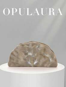 OpulAura Retro Shell-Shaped Textured Metal Color Clutch Bag,  Asymmetric Design  With Magnetic Closure, Suitable For Parties, Wedding Items - Apricot - View 1