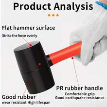 1pc Multi-Function Double-Head Rubber Mallet, High Elasticity Non-Slip Fiber Handle, Quiet Impact Without Damaging Surface, Suitable For Flooring And Tiles Multi-Purpose Tool - Lightweight - View 3
