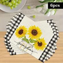 1/4/6pcs Autumn Series Black & White Plaid Border Glass Jar Sunflower Pattern Printed Placemats, Heat Resistant Table Protector For Home Kitchen, Dining Table, Party Decor - Multicolor - View 16