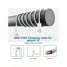 USB C 轉 Type C 充電線 [3.3FT/6.6FT/10FT] 長款 Type C 快充數據線，USB-C 電源線，相容 iPhone 16 15 Pro Plus Pro Max、Galaxy S24 S23 S22、Pro/Air 等更多機型，手機充電線 - 白色 C-C - 查看 8