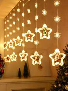 [Christmas LED Curtain Lights]USB Powered, 8 Flashing Modes, DIY Snowflake Wish Light, With Button Control, Flashing Yellow Light, Suitable For Holiday Decoration - Applicable For Christmas, Halloween, Thanksgiving, New Year, Christmas LED Light Curtain Set, Elegant Style, Button Control, Plastic Material, Santa Claus, Reindeer, Snowman And Christmas Tree Patterns, Suitable For Home, Bedroom And Party Decoration - DIY Snowflake - View 7