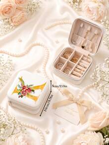 Kotak Penyimpanan Perhiasan Portabel Kecil dari Kulit PU untuk Anting-anting, Kalung, Cincin, dan Gelang Wanita - Kotak Perhiasan Bunga yang Elegan - View 25