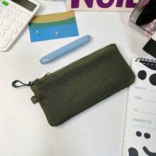 Transparent Mesh Zipper Pencil Case, Large Capacity Aesthetic Stationery Storage Bag, Suitable For School And Office Supplies - A - View 2