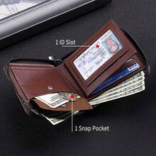 1pc Men's Fashion Vintage Short Wallet, Slim Casual Zipper Soft Leather Wallet With Multiple Card Slots And Large Capacity, PU Credit Card Holder, Small Zipper Coin Pouch With Zipper And Button Closure, Business Wallet, Ideal Gift For Men - Multicolor - View 4
