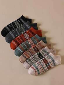 1/5 Pairs Men's Vintage Short Socks, Casual Breathable Sweat-Absorbing Invisible Socks, Couple Socks, Unisex, Suitable For Daily Wear, Sports, Back To School Season - Multicolor - View 2