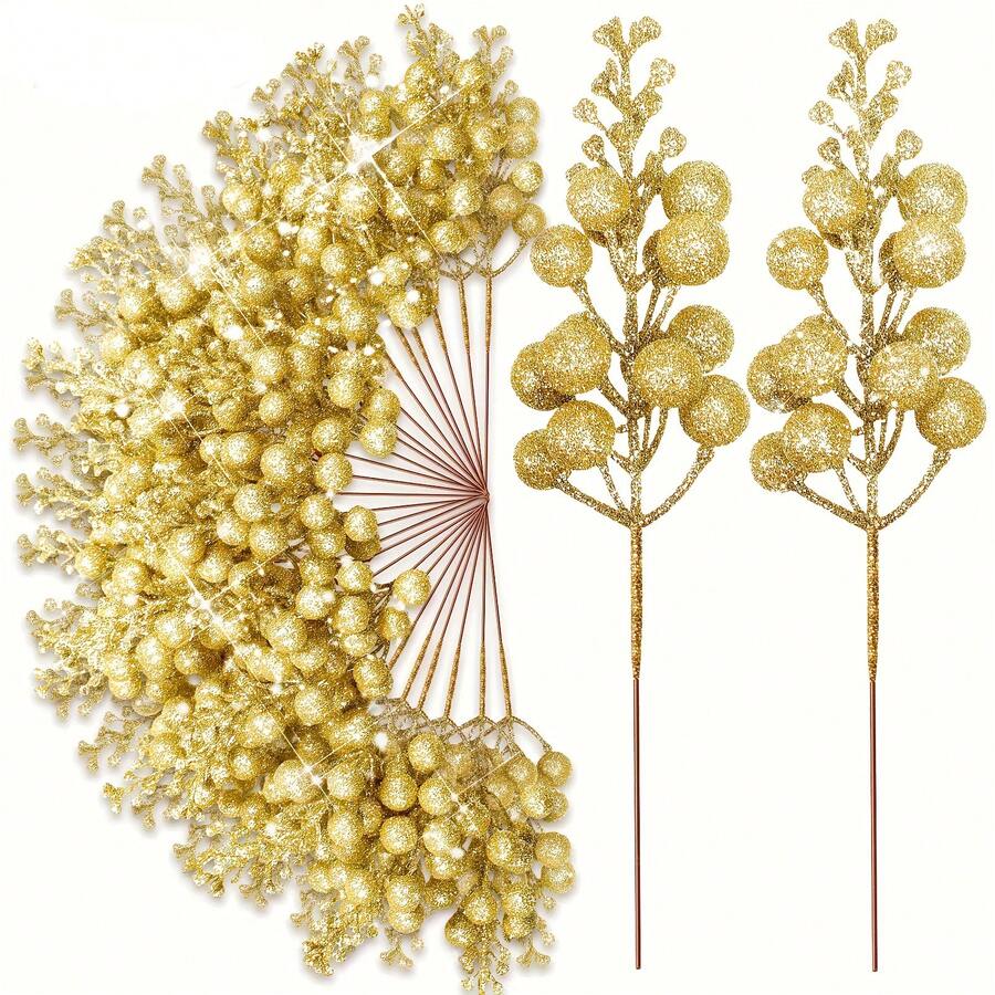 10pcs/Set Shiny Artificial Berry Branches, Reusable Plastic Berries With Glittery Stems, Christmas Tree And Wreath Making Holiday Decor, Suitable For All-Year Holiday Decoration - Multicolor - View 1