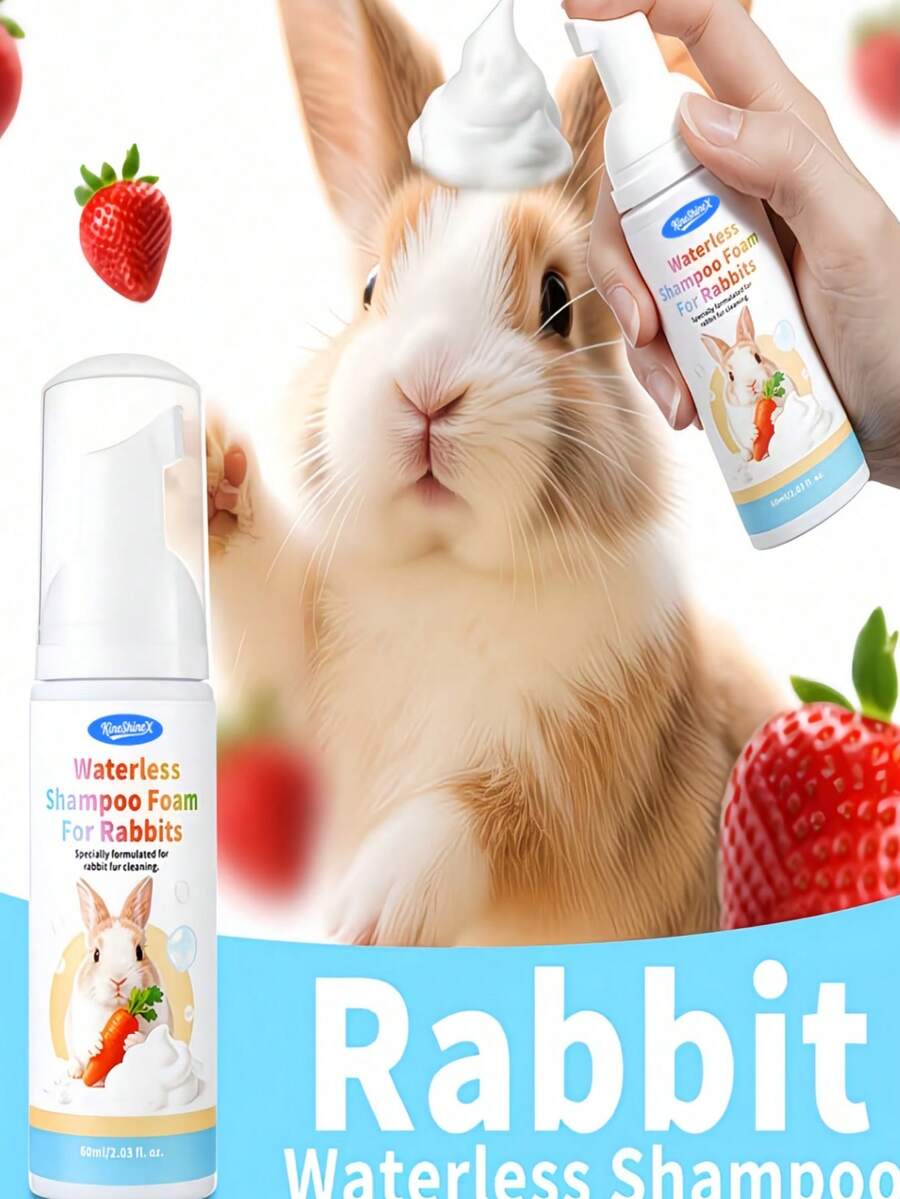 Waterless Strawberry Scented Rabbit Shampoo Foam - Quick Drying, Suitable For Small Animals, Rabbits And Pets, Stress-Free Care - 1PC - View 1