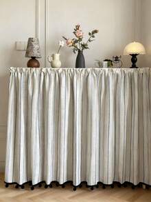 1pc American Style Half Curtain Japanese Blue Striped Tassel Ball Vintage Country Door Curtain Short Kitchen Curtain - 1PC - View 7