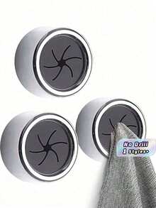 3pcs Kitchen Towel Rack, Self-Adhesive Wall-Mounted Cloth Hook, Round Wall-Hanging Towel Storage Rack, Suitable For Bathroom, Kitchen, Home, Wall, Cabinet, Garage - Multicolor - View 3