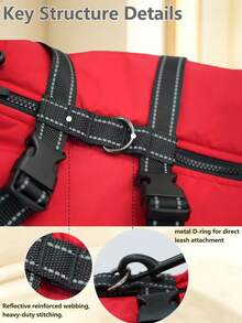 Metglad Dog Winter Coat, All‑In‑One Harness Pet Cold‑Weather Jacket, Night Reflective Dog Snow Coat, Fleece‑Lined Belly‑Protection Outdoor Vest For Small Medium Large Dogs - Red - View 10