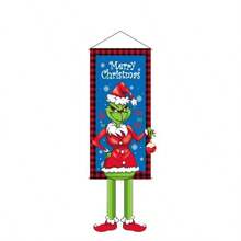 The Grinch The 1PC Christmas Print Hanging Cloth Banner, Hanging Painting Frame, Party Atmosphere Decoration Prop, Home Wall Decor, Store Window Display, Holiday Photo Backdrop, Reusable Christmas Scene Decoration, Easy Installation And Foldable Storage, Suitable For Christmas Party Decor - 110*40cm - View 8