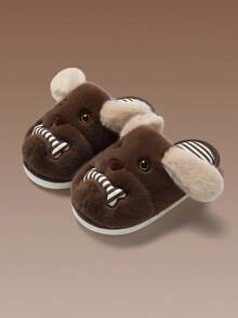 Men's Plush Pug Slippers, Bone Print Indoor/Outdoor Winter Closed-Toe Slippers, Couples Winter Slippers - Dark Brown - View 5