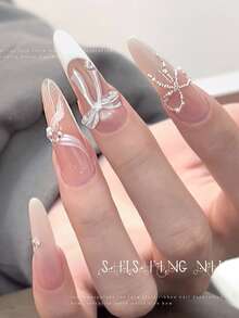 50pcs Transparent Long Ribbon Bows Nail Art Decorations Popular Bowknot Resin Rhinestone DIY Wearable Nail Accessories Organza Bows - Multicolor - View 3