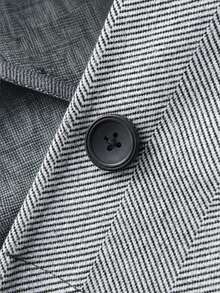 Perirose Women's Grey Herringbone Puff Sleeve Short Blazer, High Neck Front Button Slim Fit Coat, Autumn/Winter Office Commute Fashion Outfit - Grey - View 9