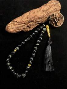 1pc 33pcs Colorful Landscape Pattern Artificial Crystal Round Beads Muslim Prayer Beads, Vintage Gold Accessory With Blue Silk Tassel, Handheld Prayer Beads For Worship And Meditation - Multicolor - View 3