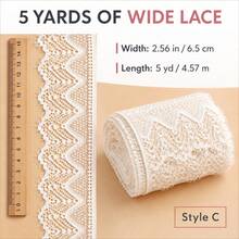White Lace Sewing Trim, 5 Yards Polyester Floral Lace Ribbon, Decorative Wavy Edge, Suitable For Crafts, Weddings, Gift Wrapping And Clothing - White - View 4