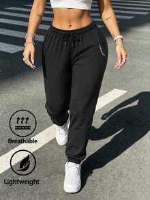 Women's New Jogger Sweatpants, Drawstring, Elastic Waist, Printed Design, Suitable For Street, Home Leisure, Outdoor Sports, All-Season Wear - Black - View 8