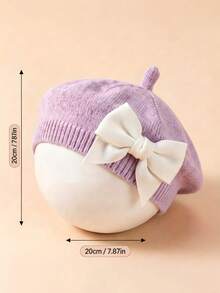 1pc Baby Bow Beret | Painter Hat Cute Baby Hat Suitable For Travel And Outing Lightweight Polyester Knit Fabric Mixed Color All-Season Wear - Multicolor - View 7