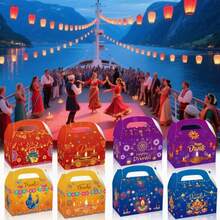 Diwali Gift Box With Handle, Happy Diwali Cardboard Gift Box, Festival Light Box, Peacock Diya Pattern Packaging Box, Portable Diwali Party Gift Box - Multicolor - View 3