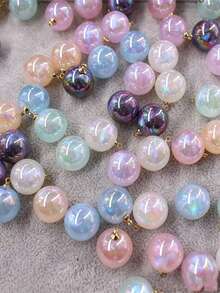 16mm Aurora AB Iridescent Round Resin Pendant Charm With Gold Bail, Mixed Color Ready-To-Use Beads Pendant, DIY Earrings Bracelet Phone Chain Keychain Jewelry Making Accessories - Multicolor - View 3