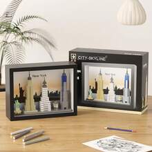 World Landmark Architecture Series, ABS Material, Multi-Piece Frame Set, Children's Building Block Toy Set, Suitable For Desktop Decor/Wall Hanging. Includes: Paris, London, New York, Shanghai, Dubai. Fashionable Gift For Eid, Halloween, Christmas, Back To School And Other Major Holidays. - Multicolor - View 5
