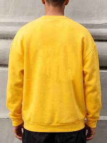 1pc Tween Boys Casual Sports Street Style Number 10 Brazil Flag Element Print Yellow Fleece Sweatshirt Autumn/Winter - Yellow - View 2