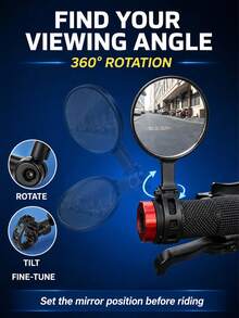 Handlebar Bike Mirror, 360° Rotatable Convex Bicycle Rearview Mirror, Wide Angle View, Flexible Mount Easy Installation, Cycling Accessories For Mountain Bike, Road Bike, City Commute Riding - Bicycle Handlebar Mirror - View 6