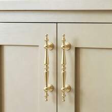 6pcs/Set (2 Handles + 4 Screws) French Luxury Gold Wardrobe Door Handles, Modern Minimalist Copper Color, Suitable For Drawers, Single Hole Cabinets, Wardrobes, Solid Handles - 2 Handles + 4 Screws - View 3