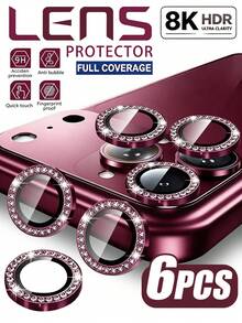 Navigator 6pcs/Pack, Wine Red Camera Lens Protector Film, Independent Metal Ring Cover, Ultra-Thin Glass, Shell-Friendly, Scratch-Resistant, Anti-Collision, No Loss Of Image Quality, Easy To Install, Not Easy To Fall Off, Compatible With IPhone Duo/18 Pro Max/18 Pro/18/17e/17 Pro Max/17 Pro/17 Air/17/16 Pro Max/16 Pro/16 Plus/16/15 Pro Max/15/14/13/12 And Other Models. - Burgundy - View 18