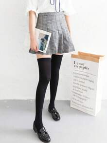 1pc Plus Size Over Knee Long Stockings, Slimming Thigh High Socks Super Elastic Velvet Breathable No Snagging - Black - View 9