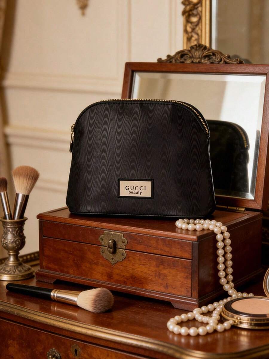 Black Water Resistant Large Capacity Nylon Cosmetic Bag Label Decor Stain Resistant Makeup Pouch Daily Commute Dating Travel Beauty Storage Gift For Women GUCCI‑GIFT‑84 - Black - View 1