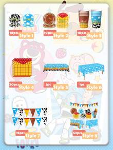 asmodee Crazy Animal Toy Wonders Theme Party Set Of Tableware, With Multiple Options Available. Includes Paper Plates, Paper Cups, Paper Towels, Tablecloth, And Triangular Flags. Perfect For Birthday Party Decoration. - Multicolor - View 4