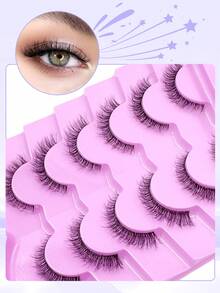 ENCHUW 6 Pairs Cat Eye Lashes With Clear Band Eyelashes 3D Curl Natural Thick Messy Manga False Eyelashes Soft Band Lashes - Black - View 3