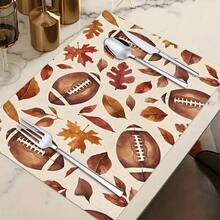 1/4/6pcs Autumn Series Football & Autumn Leaf Pattern Printed Placemats, Heat-Resistant Table Mats For Home Kitchen/Dining Table Protection, Kitchen Table Party Decor - Multicolor - View 10