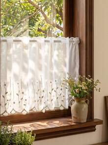 1pc Fresh Floral Embroidered Coffee Curtain, Kitchen Small Window Curtain, Suitable For Kitchen Cabinet, Bay Window, Door Curtain Divider, Home Decor - Mint Green - View 12